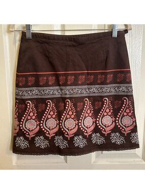 Harold’s Skirt Brown Cream orange Floral Geometric A-Line Sz 4 Cotton womans